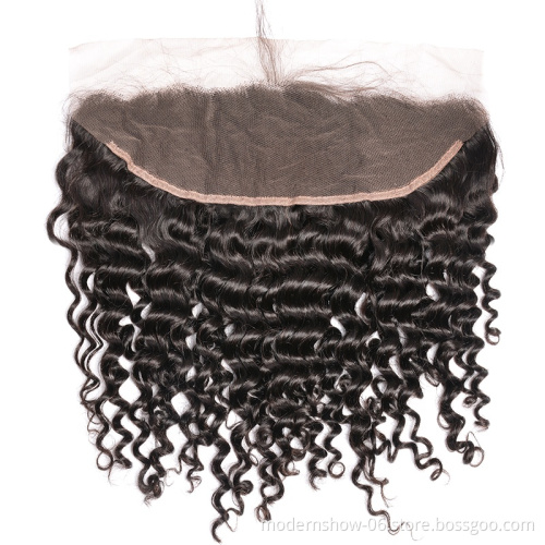 HD Lace Raw Virgin Brazilian Deep wave Curly Swiss Lace Frontal Deep Curl Ear to Ear Frontal closure size 13*4